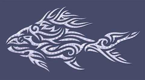 Low poly art with blue fish silhouette Stock Illustration