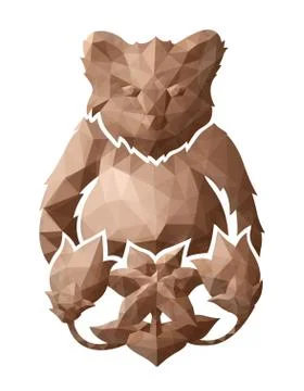 Low poly art with brown bear silhouette Stock Illustration