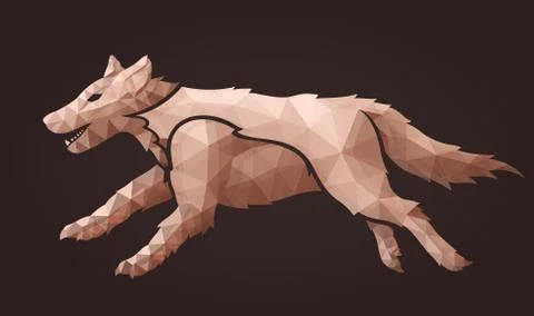Low poly art with brown wolf silhouette Stock Illustration
