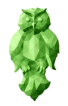 Low poly art with green emerald owl Stock Illustration
