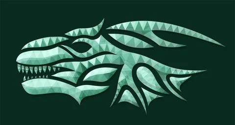 Low poly art with green emerald dragon head Stock Illustration
