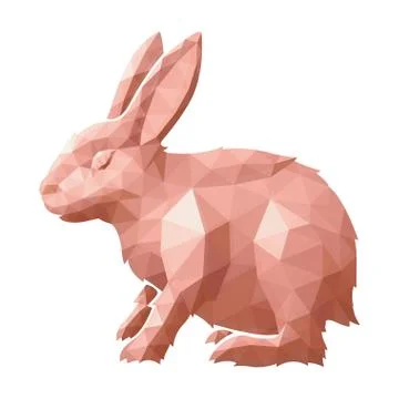 Low poly art with pink rabbit silhouette Stock Illustration