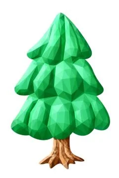 Low poly art with stylized green fir tree Stock Illustration