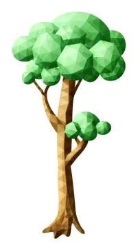 Low poly art with stylized pine tree Stock Illustration