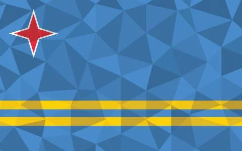 Low poly Aruba flag vector illustration. Triangular Aruban flag graphic. Arub Illustrazione stock