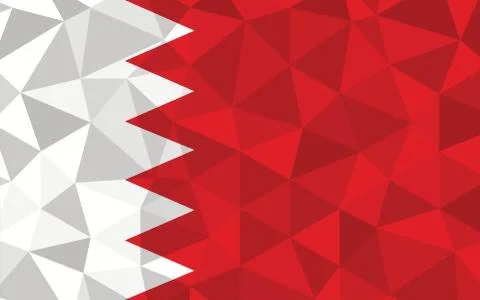 Low poly Bahrain flag vector illustration. Triangular Bahraini flag graphic.  Ilustración de archivo