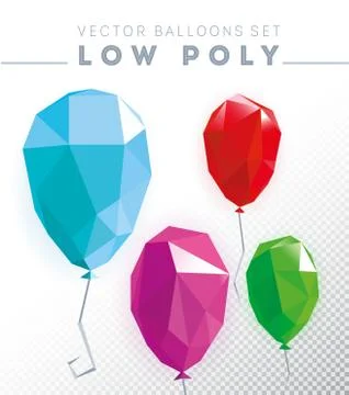 Low poly balloon design template. Abstract polygonal balloon. Balloon symbol. Stock Illustration