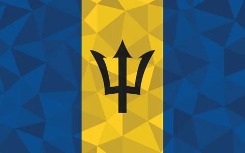 Low poly Barbados flag vector illustration. Triangular Barbadian flag graphic Stock Illustration