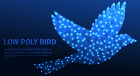 Low Poly Bird with Glowing Blue Nodes on Gradient Background Stock Illustration