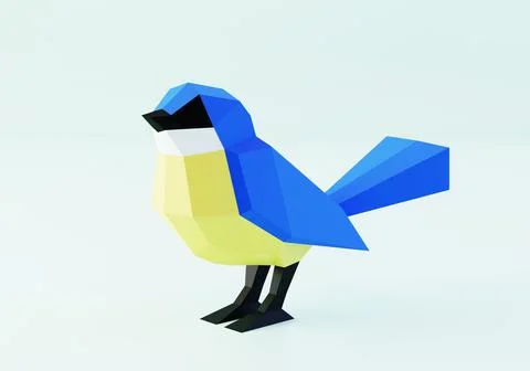 Low Poly Bird Tit, titmouse, 3d render Illustrazione stock