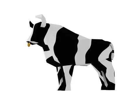 Low poly Black-and-white Bull, folded paper animal figurine Stock Illustration