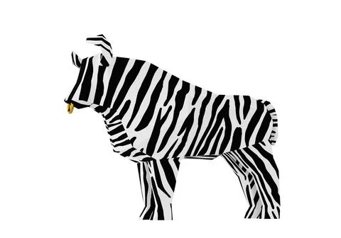 Low poly Black-and-white Striped Bull, 3d render Stock Illustration
