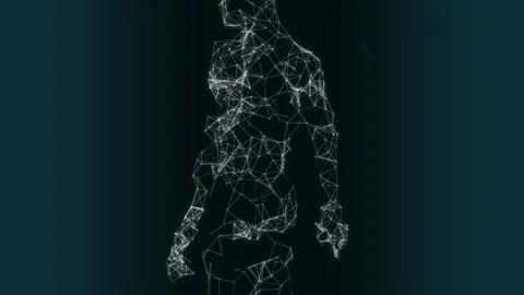 Low poly body animation of rotation from points and lines with changing link s Stock Footage 155872286