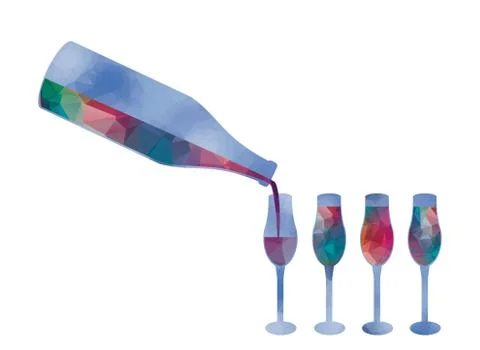 Low poly bottle filling cups 스톡 일러스트