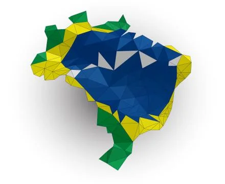 Low poly Brazil map on a waving flag Stock Illustration