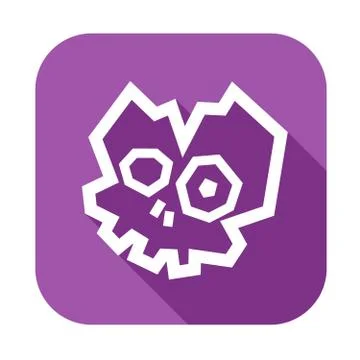 Low Poly Broken Skull Icon. White silhouette on violet background Stock Illustration
