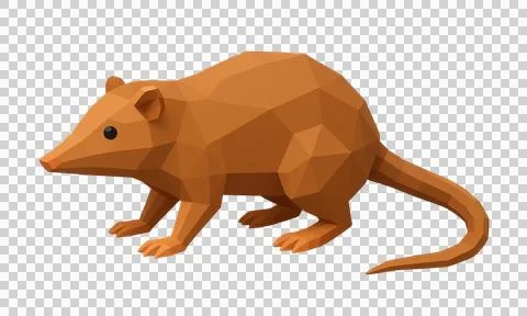 Low poly brown rat looking right in 3d render on a transparent studio backg.. Stock Illustration