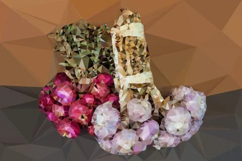 Low poly bunch of garlic and shallot Stock Illustration