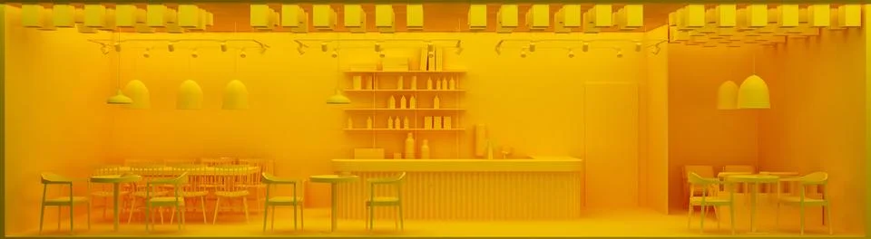 Low poly cafe interior in orange color Stock Illustration