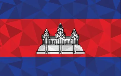 Low poly Cambodia flag vector illustration. Triangular Cambodian flag graphic Stock Illustration