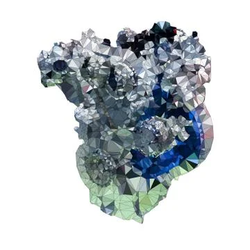 Low poly of car engine on white Stock Illustration