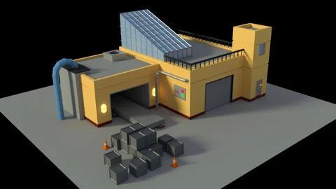 Low Poly Cartoon Factory Model 3D Model