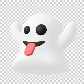 Low poly cartoon ghost with mocking face, 3d rendering Stock Illustration