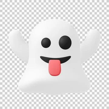 Low poly cartoon ghost with mocking face, 3d rendering Stock Illustration