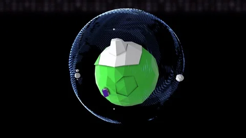 Low-poly cartoon planet floating over black background with rows of numbers Stock Footage 125647709