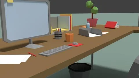 Low Poly Cartoony Office Desk ~ 3D Model #79271534 | Pond5