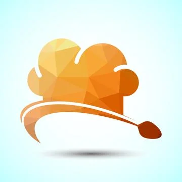 Low poly chef logo design. Logo for Food, meal, restaurant and catering bus.. Ilustración de archivo