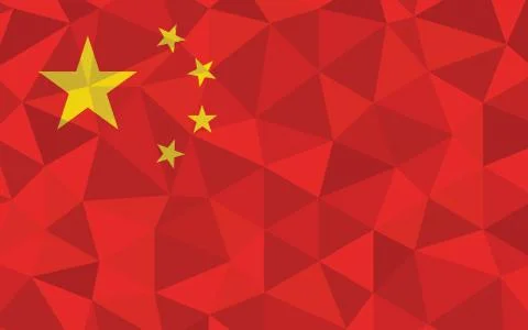 Low poly China flag vector illustration. Triangular Chinese flag graphic. Chi Illustration