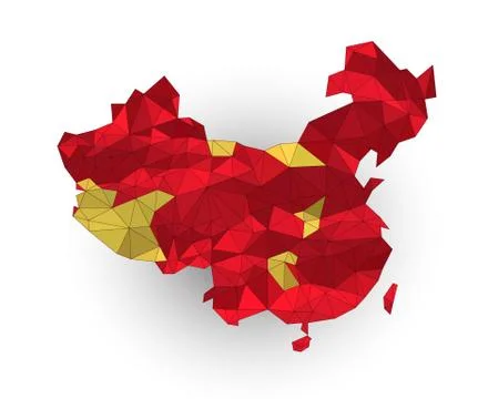 Low poly China map on a waving flag Stock Illustration