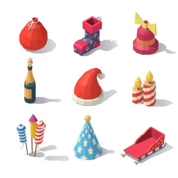 Low poly Christmas accessories Stock Illustration
