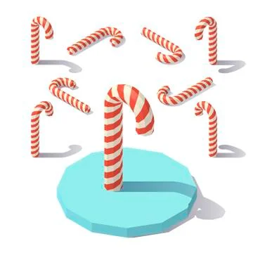 Low poly Christmas candy cane Stock Illustration