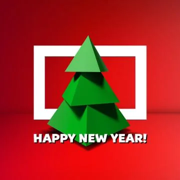 Low poly Christmas tree with frame Stock Illustration
