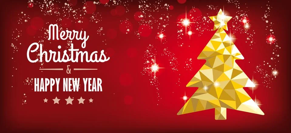 Low Poly Christmas Tree Red Headline Background Lights 스톡 일러스트