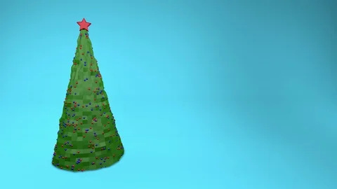 Low poly Christmas tree spinning on a turquoise background. 3D rendering Stock Footage 95558479