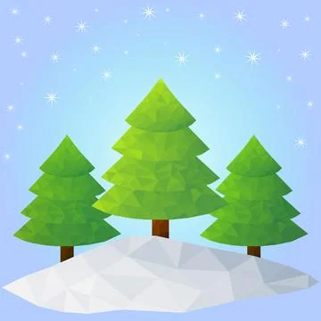 Low poly christmas trees made of triangles Stock Illustration