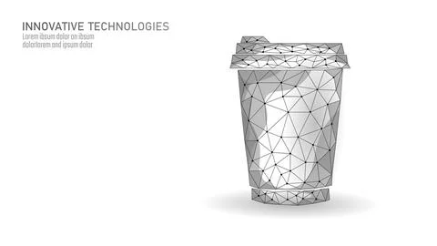 Low poly coffee cup illustration. Polygonal drink container modern design. Cafe Stock Illustration