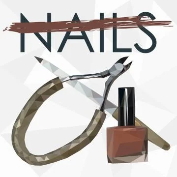 Low poly collection set vector of manicure accessories - manicure tools, nail Stock Illustration