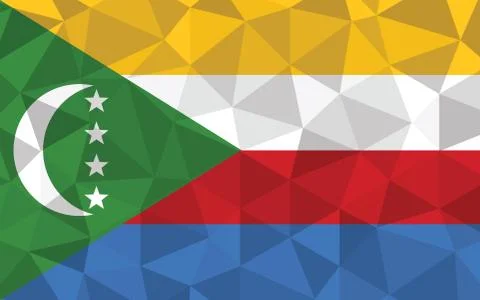 Low poly Comoros flag vector illustration. Triangular Comoran flag graphic. C Stock Illustration