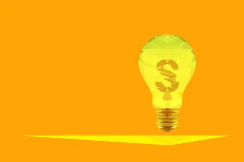 Low poly concept with light bulbs and money symbol on yellow background Stock Illustration