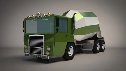 Low-Poly Concrete Mixer Truck 3D Model