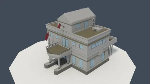 Low Poly Consulate Building 3D Model