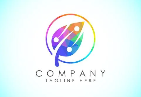 Low Poly Creative Leaf Technology Logo Design Template, Green Technology Lo.. Stock Illustration
