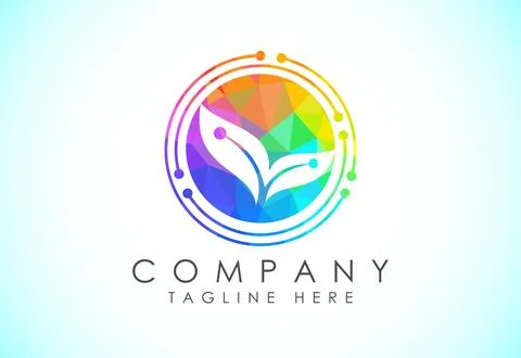 Low Poly Creative Leaf Technology Logo Design Template, Green Technology Lo.. Stock Illustration