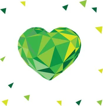 Low poly crystal bright green heart. Stock Illustration