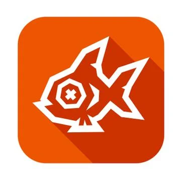 Low Poly Dead Fish Icon. White silhouette on orange background Stock Illustration