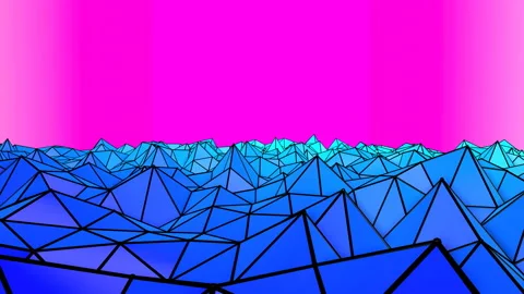 Low poly deforming plane of blue on a purple background. abstract animation. 3d  Stock Footage 121978400